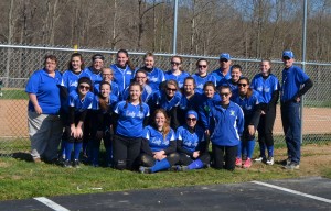 The Ripley Lady Jays softball team pose in front of their brand-new stadium after their home opener last week against Fayetteville.  Photo by Wade Linville - News Democrat