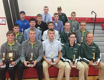 Earning All-SHAC awards in high school boys golf this fall were, front row, from the left, Elijah McCarty (West Union), Craig Horton (West Union), Logan Hayslip (Manchester), Noah Lung (North Adams), and Patrick England (North Adams); second row, Jacob Pell (West Union), Dylan Phillips (Ripley), Jordan Johnson (Eastern), Bryant Lung (North Adams), and Tyler Fowler (West Union); third row, Brian Dunn (Ripley), Scottie Ott (Ripley), Dylan Colvin (Manchester), and Eli Fuller (West Union); back row, Eric McLaughlin (Lynchburg-Clay) and Colt Shoemaker (North Adams).